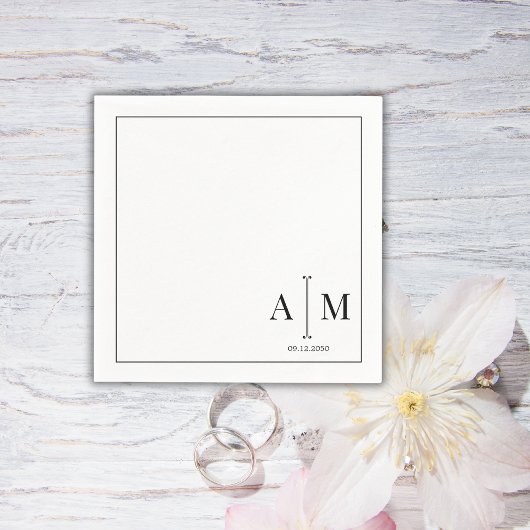 Serviette En Papier Monogram Couple Date Simple Border Wedding
