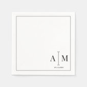 Serviette En Papier Monogram Couple Date Simple Border Wedding (Devant)