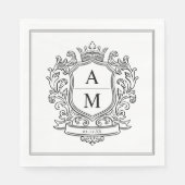 Serviette En Papier Monogram Crest Black and White Paper Wedding (Devant)