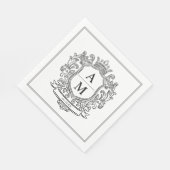 Serviette En Papier Monogram Crest Black and White Paper Wedding (Coin)