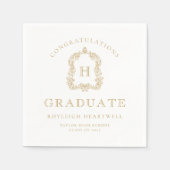 Serviette En Papier Monogram Crest Gold White Graduation Party (Devant)