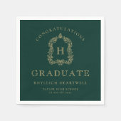 Serviette En Papier Monogram Crest Green Gold Graduation Party (Devant)