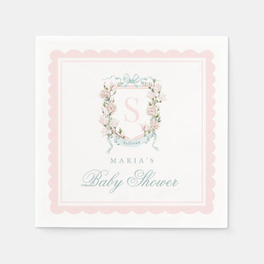 Serviette En Papier Monogram Crest Pink Bow Scallop (Devant)