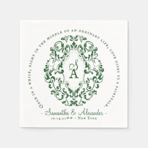 Serviette En Papier Monogram Crest Vieux Imprimer Emerald Green Mariag
