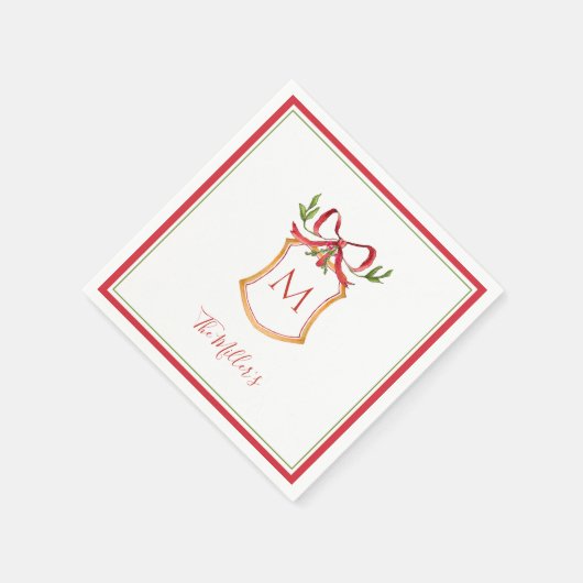 Serviette En Papier Monogram Crest with red bow Holiday (Coin)