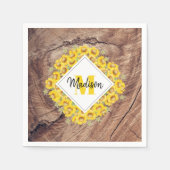 Serviette En Papier Monogram de Rustic Sunflowers & Wood Texture (Devant)