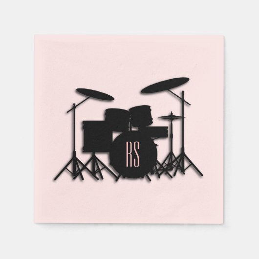 Serviette En Papier Monogram Drum Set Music Design Pink  (Devant)