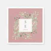 Serviette En Papier Monogram Dusty Rose Feuillage (Devant)