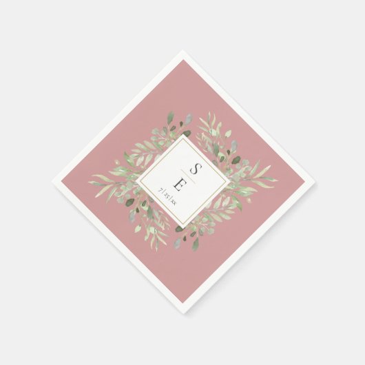 Serviette En Papier Monogram Dusty Rose Feuillage (Coin)