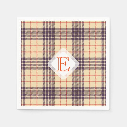 Serviette En Papier Monogram, élégant clan écossais beige plaid tartan (Devant)