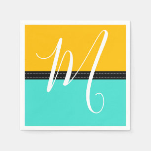 Serviette En Papier Monogram Elegant Turquoise & Amber Solid Color