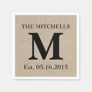 Serviette En Papier Monogram faux lin burlap rustique chic tout de sui