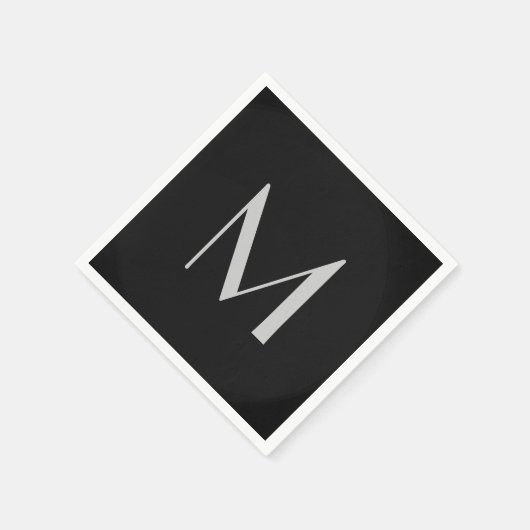 Serviette En Papier Monogram Grey Black Modern Ajouter Votre Nom Initi (Coin)