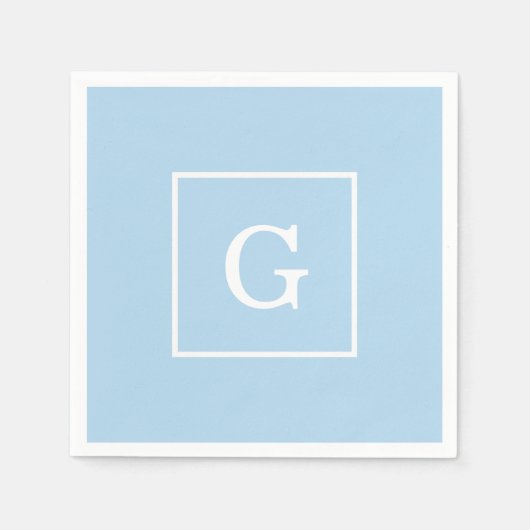 Serviette En Papier Monogram initial de Powder Blue White Framed (Devant)