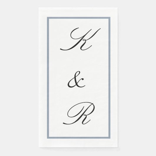 Serviette En Papier Monogram Initial Wedding Dusty Blue Black Custom (Devant)