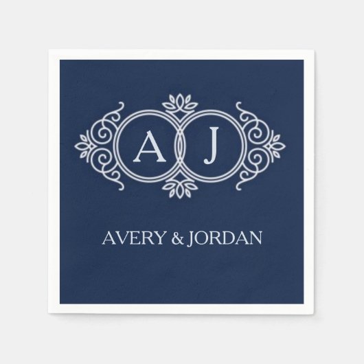 Serviette En Papier Monogram initials wedding frame minimal design (Devant)