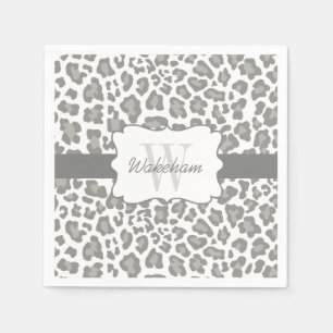 Serviette En Papier Monogram Leopard Blanc et Grey Cocktail Napkin