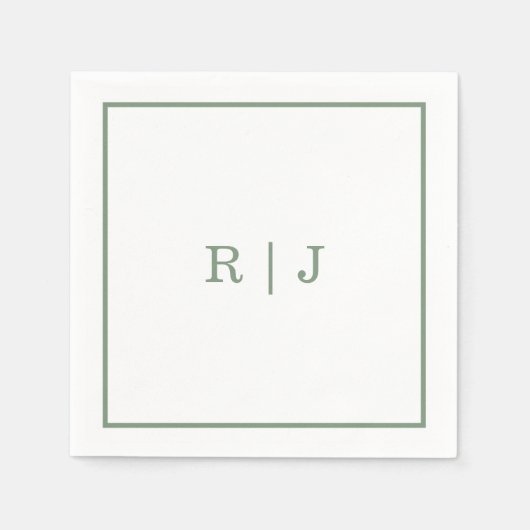 Serviette En Papier Monogram Letters Sage Green Elegant Wedding (Devant)