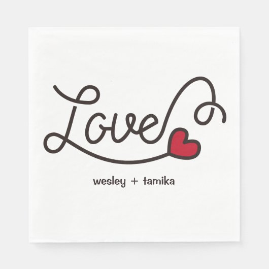 Serviette En Papier Monogram Love Modern Typography Art Red Heart (Devant)