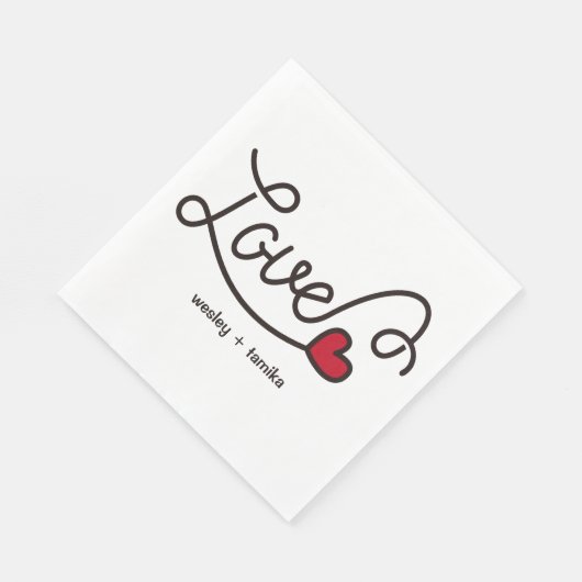 Serviette En Papier Monogram Love Modern Typography Art Red Heart (Coin)