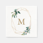 Serviette En Papier Monogram Mariage Napkin Gold Greenery (Devant)