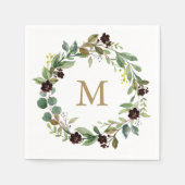 Serviette En Papier Monogram Mariage Napkin Greenery Napkin (Devant)