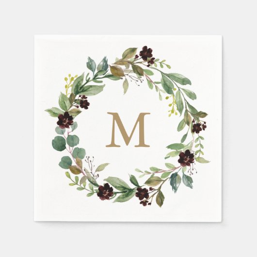 Serviette En Papier Monogram Mariage Napkin Greenery Napkin (Devant)
