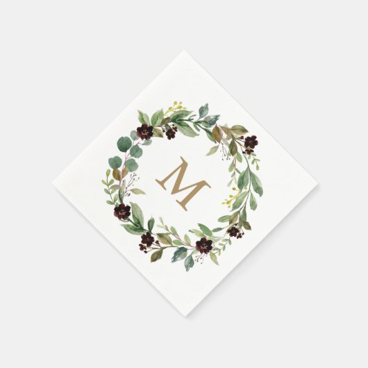 Serviette En Papier Monogram Mariage Napkin Greenery Napkin (Coin)