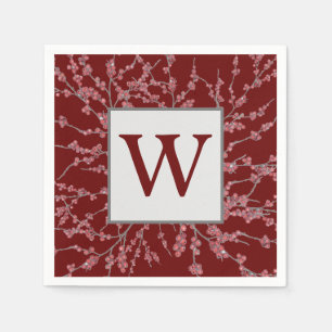 Serviette En Papier Monogram Maroon Berry Burst Watercolor Foliing