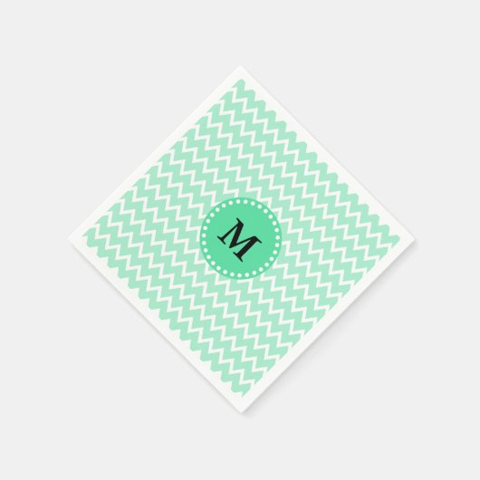 Serviette En Papier Monogram Mint Green et White Chevron Motif (Coin)
