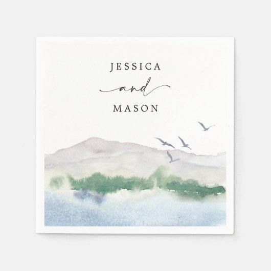 Serviette En Papier Monogram Mountain Lake Mariage Cocktail Napkin (Devant)
