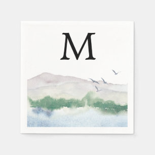Serviette En Papier Monogram Mountain Lake Mariage Cocktail Napkin