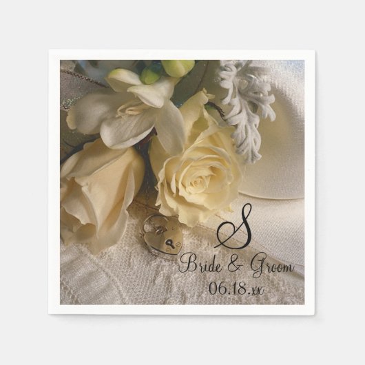 Serviette En Papier Monogram Name Date Bride Floral Wedding (Devant)