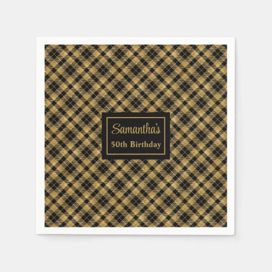 Serviette En Papier Monogram Napkins Élégant Black Gold Cocktail Art (Devant)