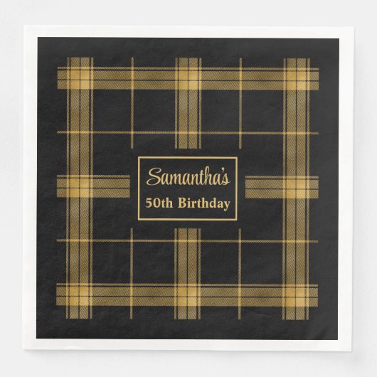 Serviette En Papier Monogram Napkins Luxe Black Gold Mariage Accent (Devant)