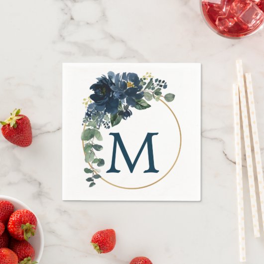 Serviette En Papier Monogram Royal Navy Mariage Cocktail Napkin (En situation)