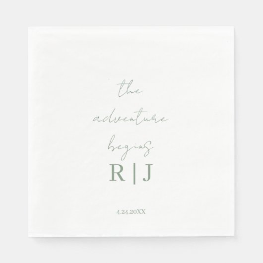 Serviette En Papier Monogram Sage Green Quote Script Minimal Wedding (Devant)