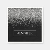 Serviette En Papier Monogram Silver Glam Parties scintillant Nom de l' (Devant)