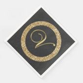 Serviette En Papier Monogram V, élégant script doré (Coin)