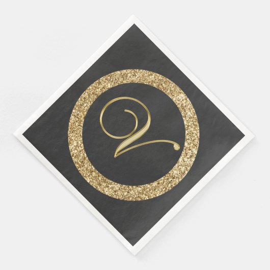 Serviette En Papier Monogram V, élégant script doré (Coin)