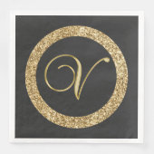 Serviette En Papier Monogram V, élégant script doré (Devant)