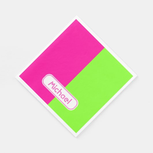 Serviette En Papier Monogram vert moderne de Bright Neon Pink (Coin)