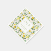 Serviette En Papier Monogram Watercolor Lemon Wedding (Coin)