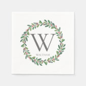 Serviette En Papier Monogram Winter Sprigs Cocktail de Noël Napkin (Devant)
