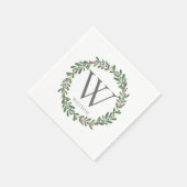 Serviette En Papier Monogram Winter Sprigs Cocktail de Noël Napkin (Coin)