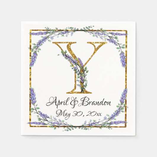 Serviette En Papier Monogram Y, Lavender Eucalyptus, gold sparkle   (Devant)