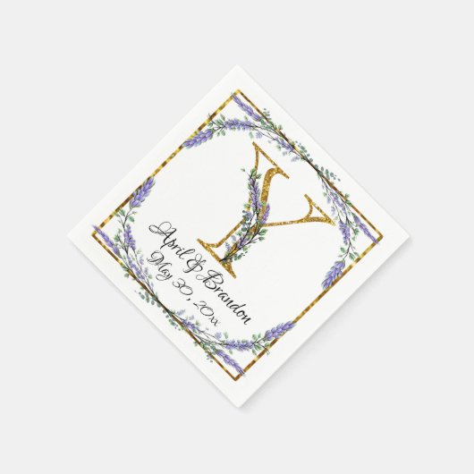 Serviette En Papier Monogram Y, Lavender Eucalyptus, gold sparkle (Coin)