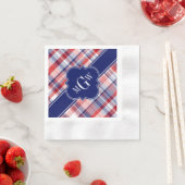 Serviette En Papier Monograme de Red White Blue Preppy Madras (En situation)