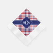 Serviette En Papier Monograme de Red White Blue Preppy Madras (Coin)