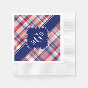 Serviette En Papier Monograme de Red White Blue Preppy Madras